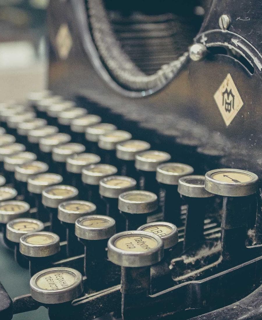 Close-up of an old typewriter keyboard